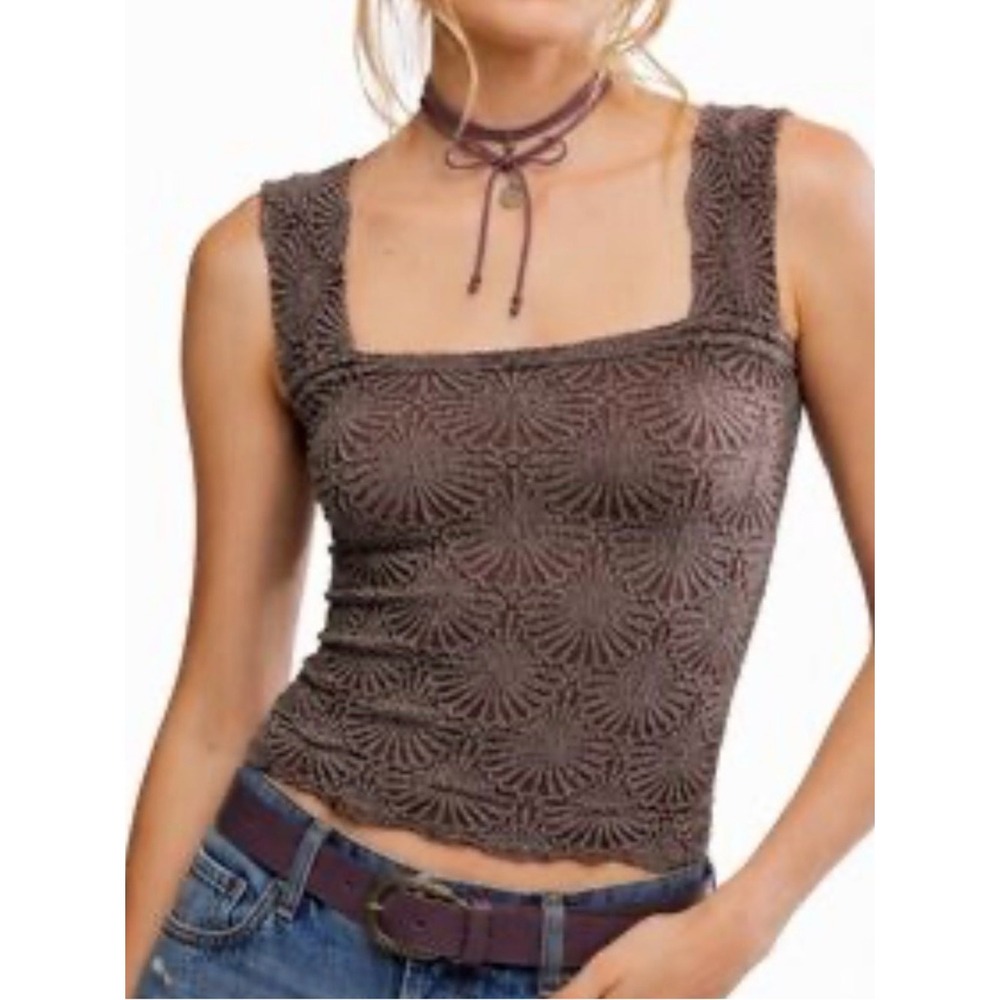 Coco‎ & Shay Women Burgundy Textured Square Neck Tank Top S/M